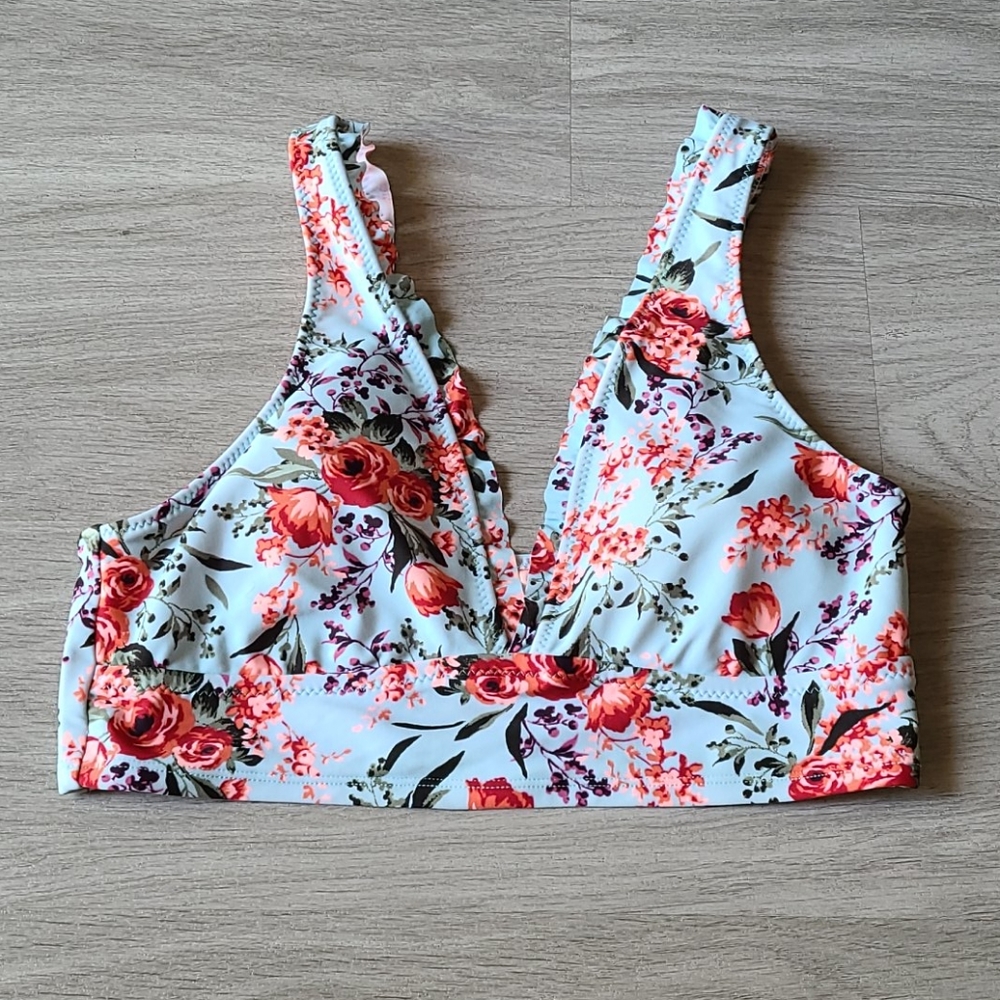 Floral Bikini Top with Ruffle Straps
